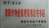 2010年3月濮陽建業(yè)城被濮陽市房地產管理局授予：“濮陽市物業(yè)管理優(yōu)秀住宅小區(qū)” 稱號。